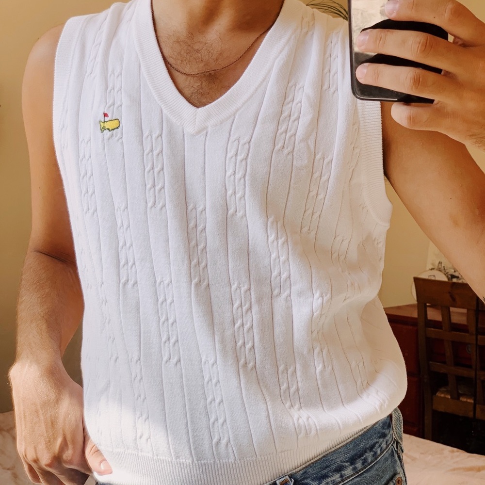 cable knit white sweater vest